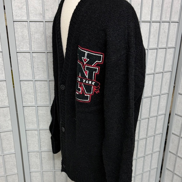 H&M Divided Men’s Black Embroidered Letterman-Style Cardigan Sweater, Size Small - Picture 3 of 7